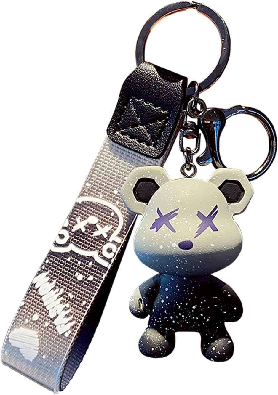 GenericMen Women Boy Girl Cute Color Bear Keychain Creative Braided Rope Resin Animal Pendant Metal Key Ring