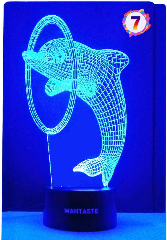 WANTASTE Dolphin 3D Lamp Gifts for Boys Girls Room, Night Light Toys Bedside Decor Gifts for Kids Baby, 7 Colors Changing Nightlight with Smart Control