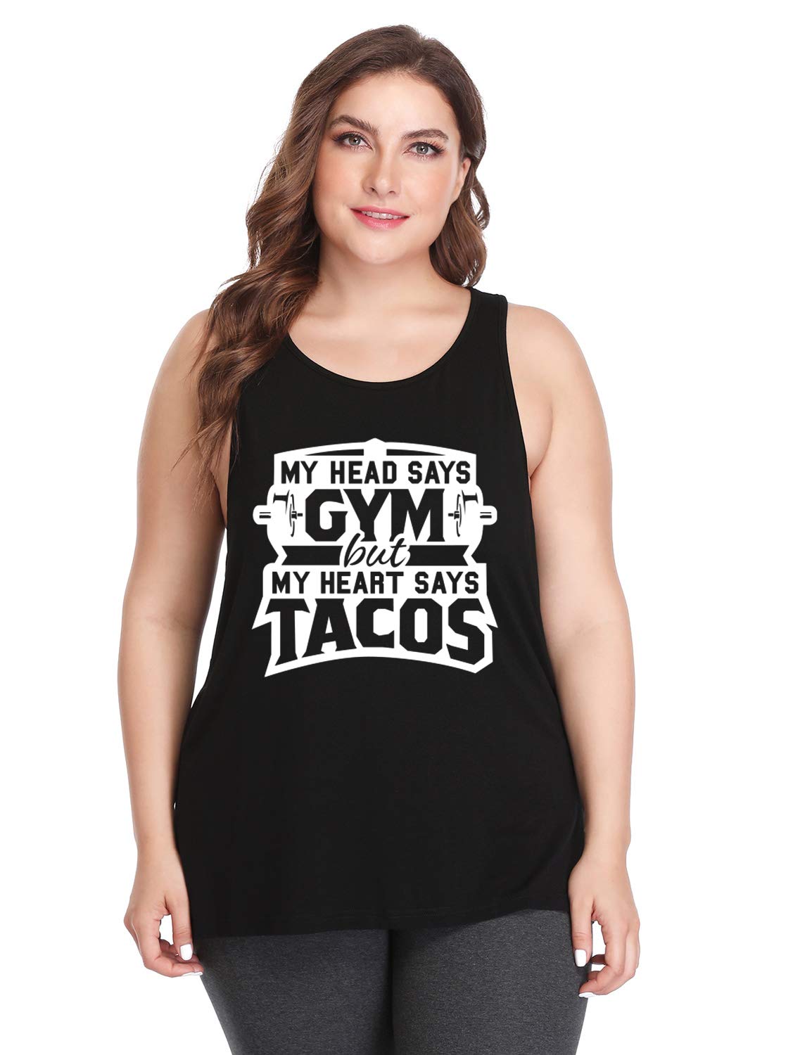 FANNOO Plus Size Workout Tank Tops for Women-Womens Funny Saying Fitness Gym Tacos Graphic Racerback Sleeveless Shirts