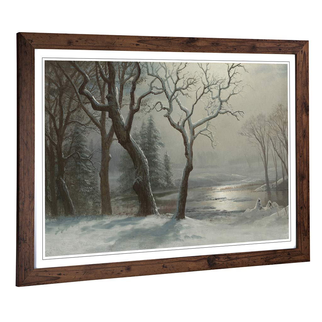 Big Box Art Framed Print of Albert Bierstadt Winter Scene No.1 Design | Wall Art Picture | Home Decor for Kitchen, Living Room, Bedroom, Hallway, Walnut, A2 / 24.5x18 Inch / 62x45cm