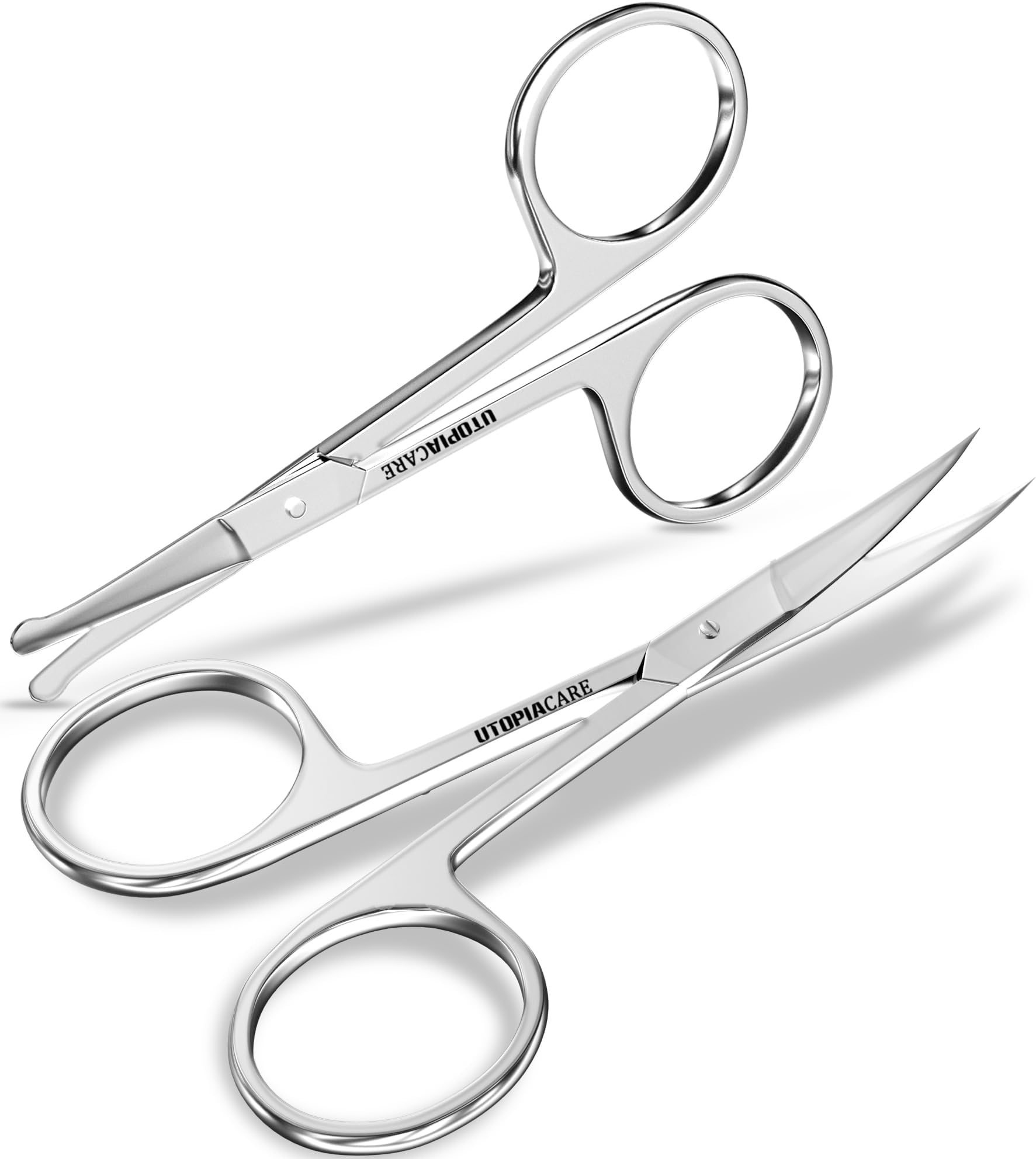 Curved and Rounded Facial Hair Scissors For Men - Moustache Scissor - Set of 2, Silver