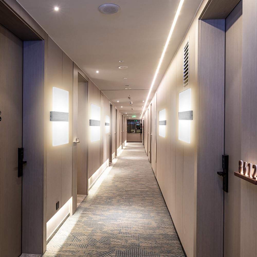 2 piezas Aplique Pared Interior LED Lámpara de Pared Moderna Luz Blanca 6500K 12W Aplique Acrílico Aplique Pared Luz Arriba y Abajo Interior para Dormitorio Salon Pasillo Escalera