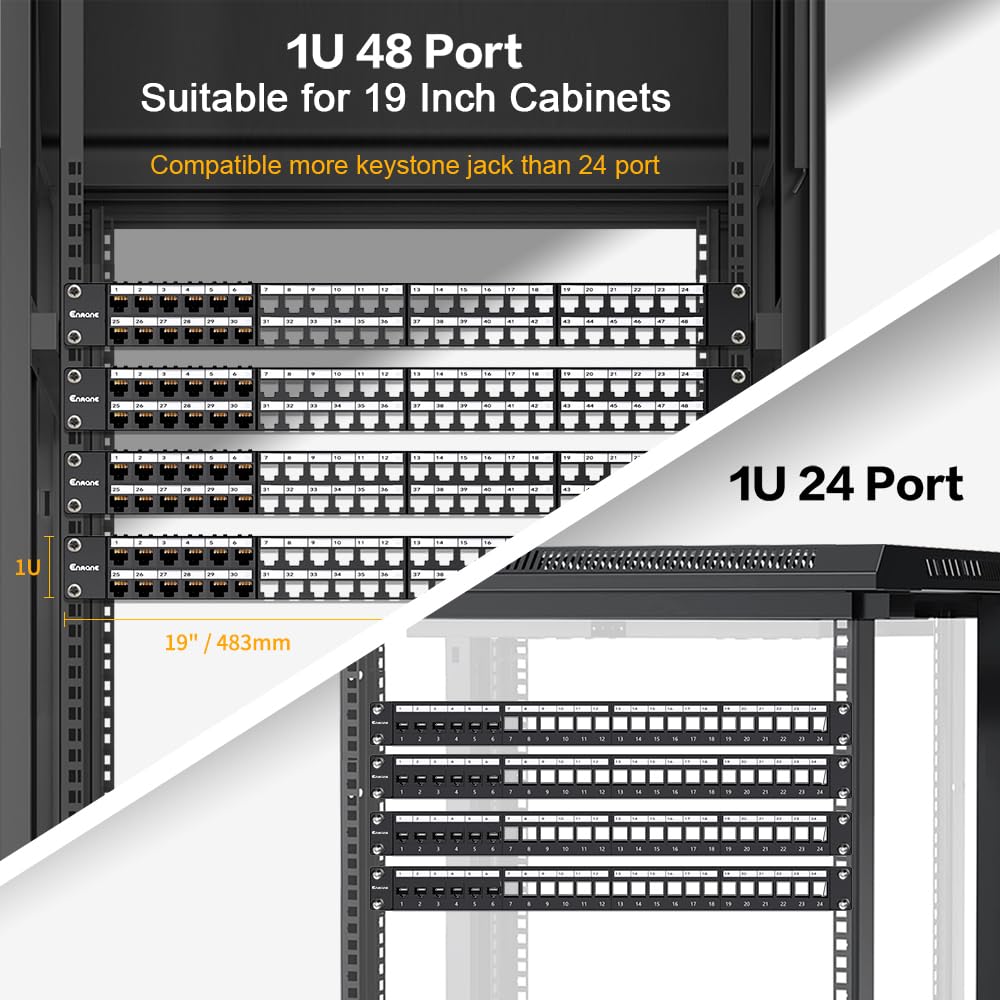 Panneau de brassage Keystone vierge 48 ports pour montage en rack et montage mural 1U 19 pouces Panneau de brassage réseau RJ45 Keystone pour réseau Gigabit