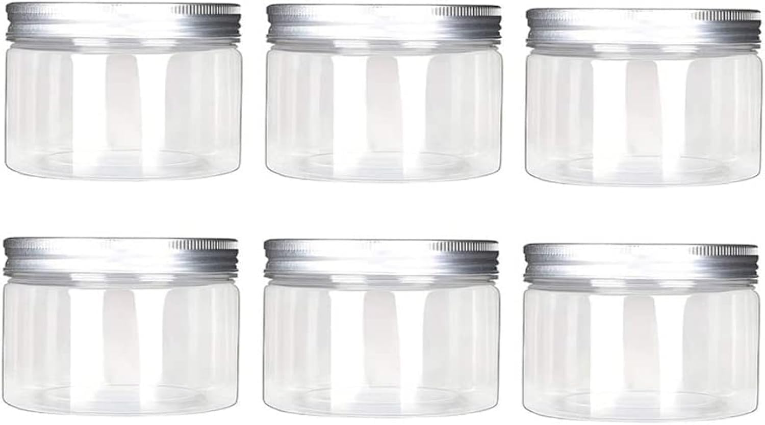 Jars PET Plastic Empty Cosmetic Containers Cases with Silver Aluminum Caps Cream Lotion Box Ointments Bottle Food Bottle Makeup Pot Jar Pack of 6 (120ml / 4oz)
