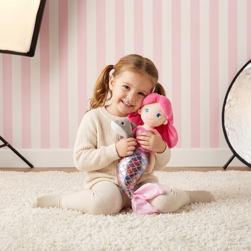 June Garden Atlantic Wonders Series - Mermaid Princess Thalassa Seabreeze - 16" Soft Plush Stuffed Mermaid Doll Gift for Toddler Girls
