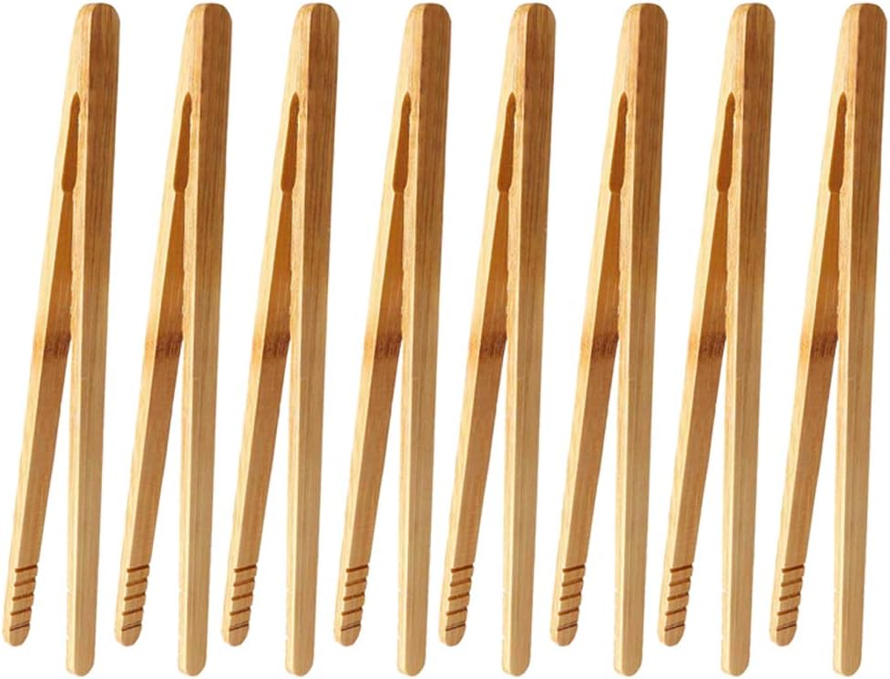 nuoshen 8 Pieces Bamboo Tongs, Bamboo Kitchen Cooking Utensils Tongs Toast Tongs for Cooking, Bubble Tea, Flipping Meat (8 Packs/6.9 inches)