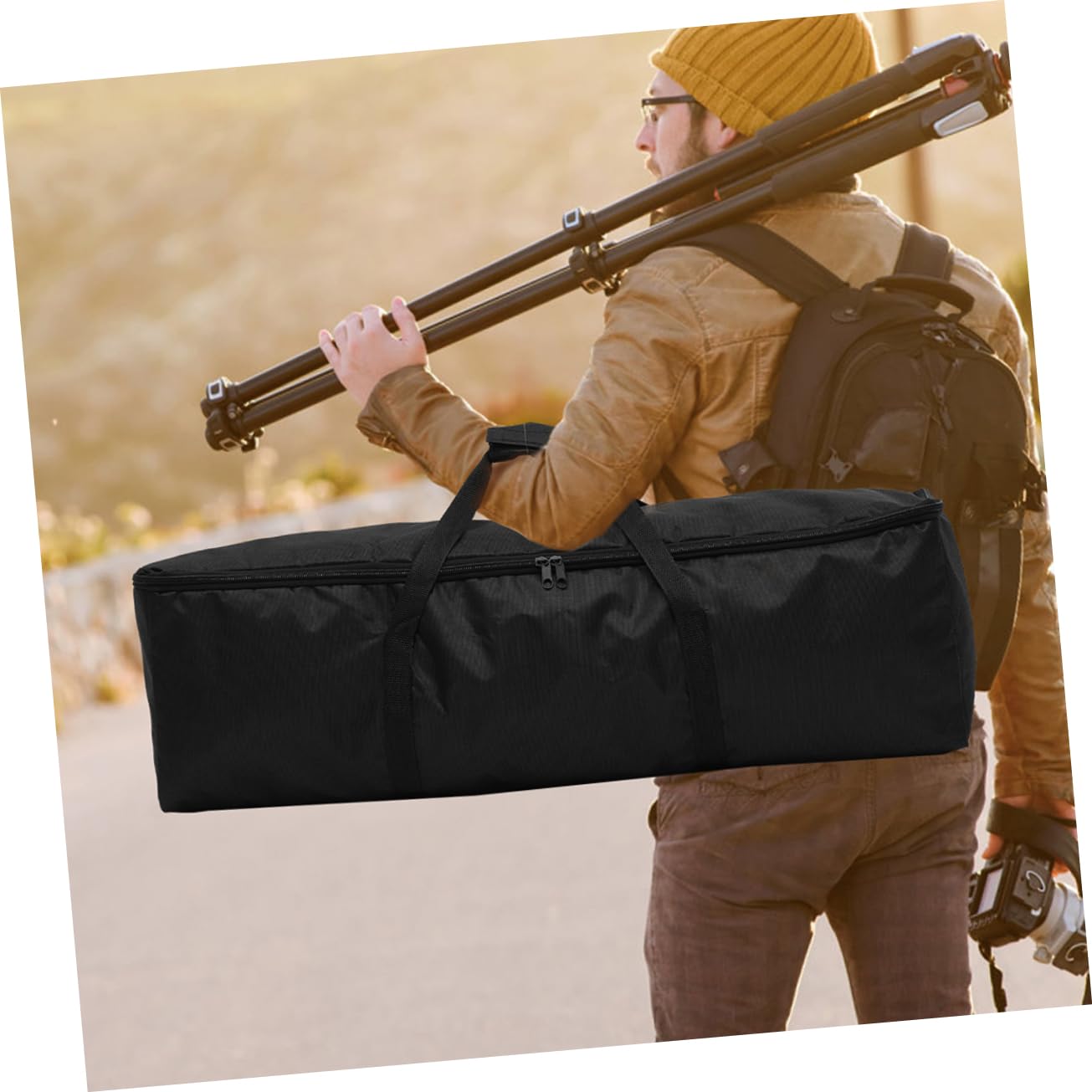 2 Pezzi Borsa per Treppiede Oxford Nero, Pieghevole Cerniera, Grande Capacità per Fotografi in Viaggio