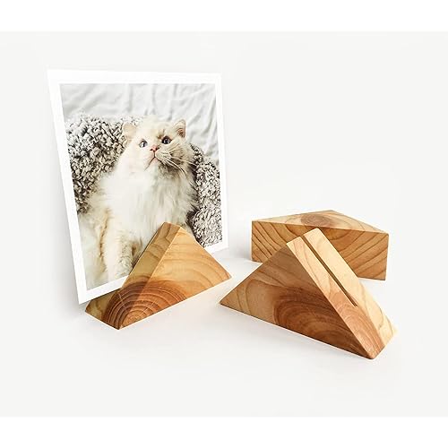 Picture Frames 3 Pack - Triangle Photo Holder, Card Holder, Solid Wood for Tabletop or Desktop Display (Natural Wood grain)