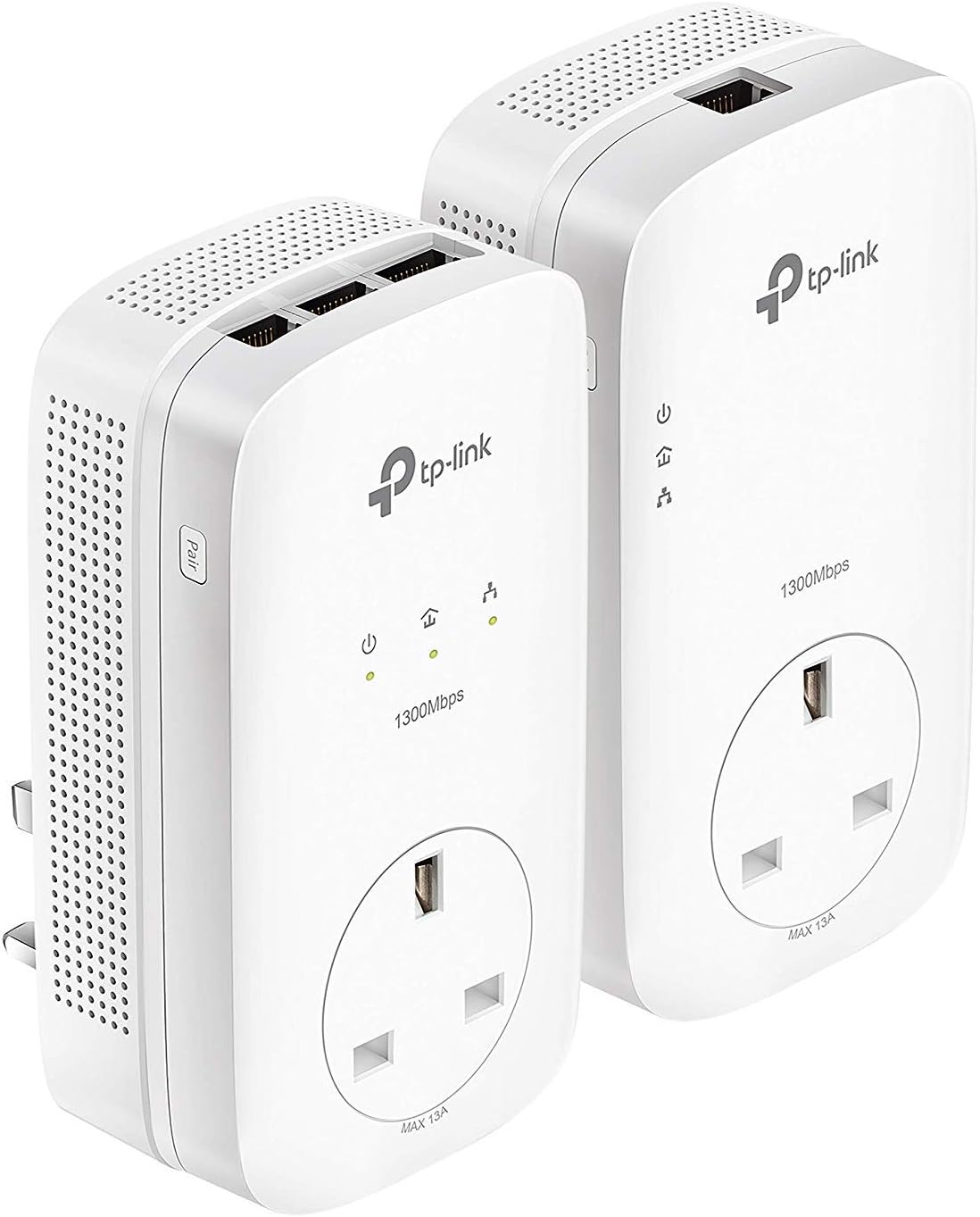 TL-PA8033PKIT AV1300 Gigabit Passthrough 2x2 MIMO Powerline Adapter Starter Kit, Powerline Network Adapters with 3 Gigabit Ports for Smart TVs or Game Consoles, No Configuration Required