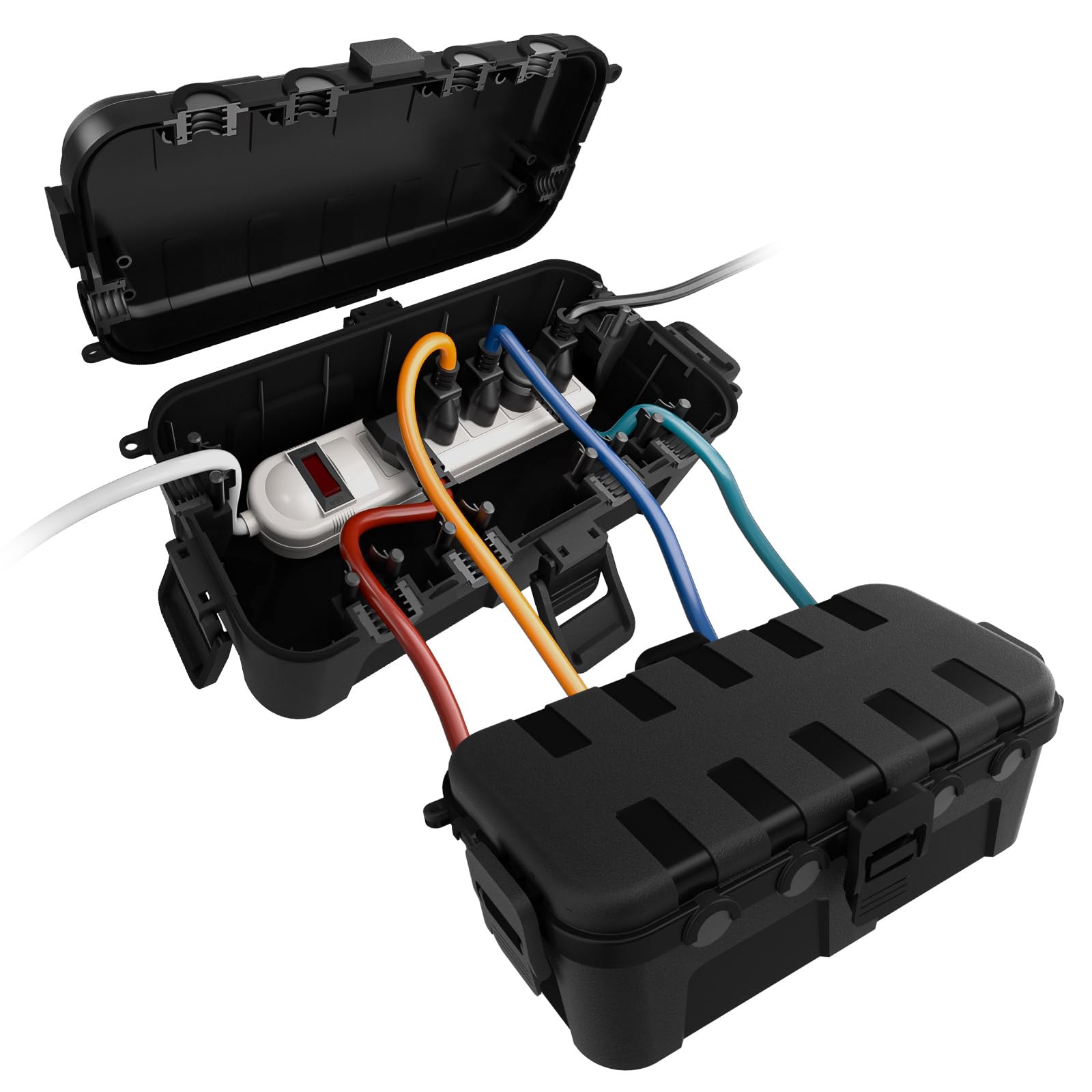 Flemoon Medium Outdoor Electrical Box, ETL Certified IP54 Waterproof Extension Cord Cover w/6 Cable Entry Ports, Weatherproof Connection Box for Power Strip, Timer, Plug, Holiday Lights, Black — Amazon image 30