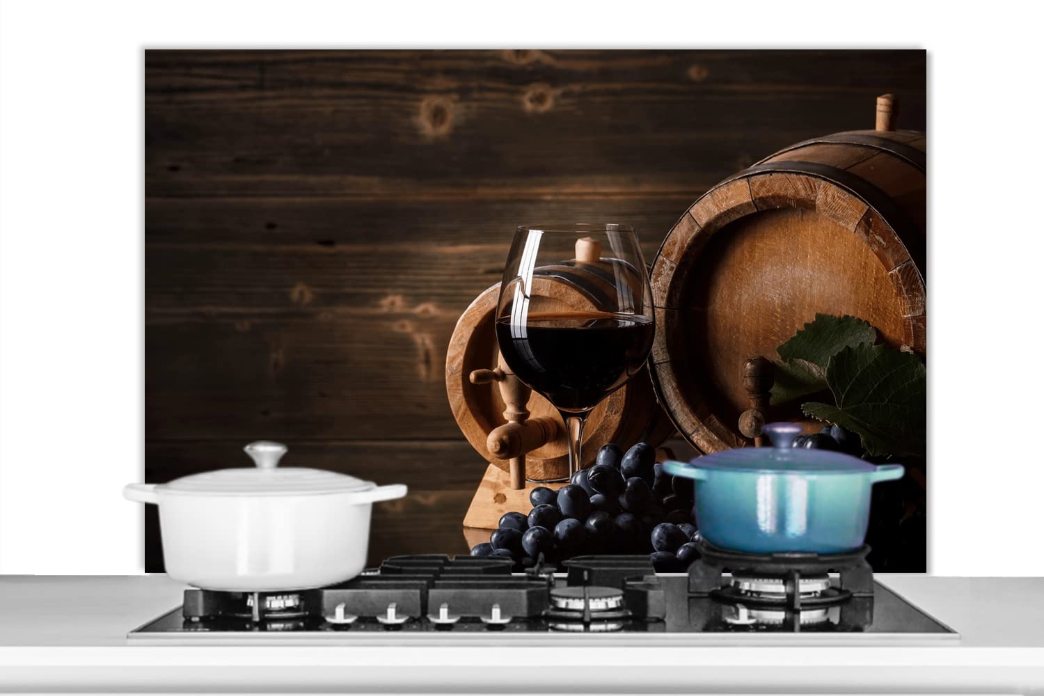 MuchoWow Spritzschutz Küche Küchenrückwand Alu Poster Bilder 100x65 cm Wein - Weinglas - Weintrauben - Glas