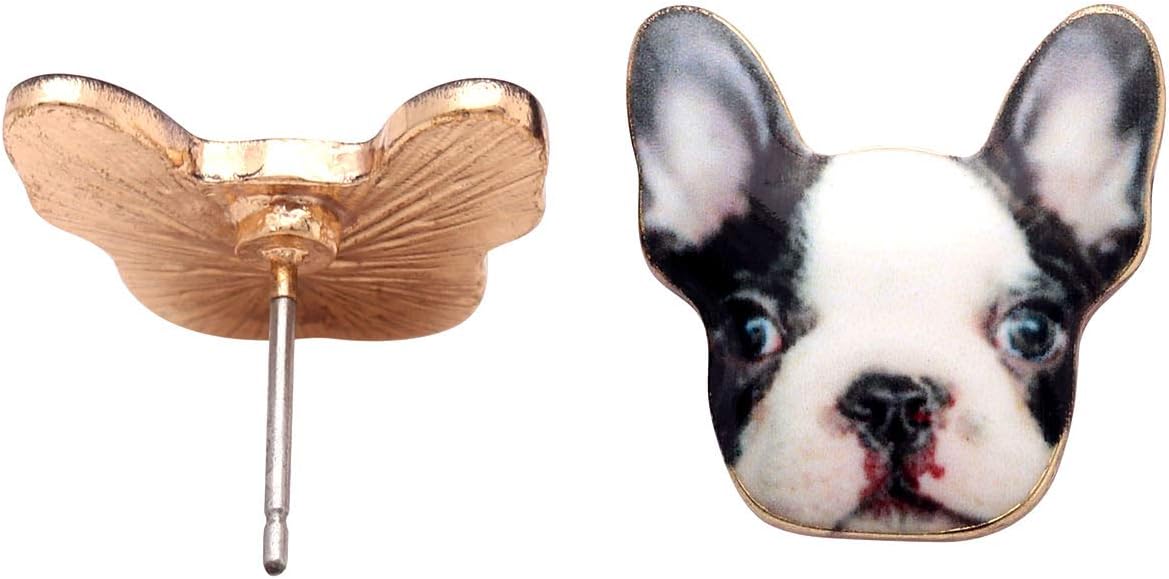 French Bulldog Boston Terrier Earrings for Women by Ginger Lyne Gold Plated Colorful Enamel Studs for Frenchie Mom
