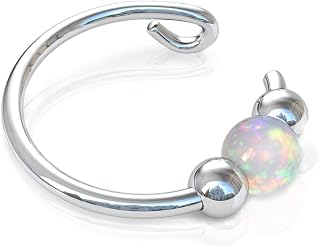 Fake Lip Ring Hoop Jewelry 20G - 925 Silver Faux Lip Piercing White Opal - 20g Lip Rings for Women - Handmade Fake Body Jewelry