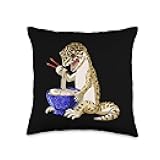 Funny Japanese Kawaii Ramen Reptile Leopard Gecko Throw Pillow