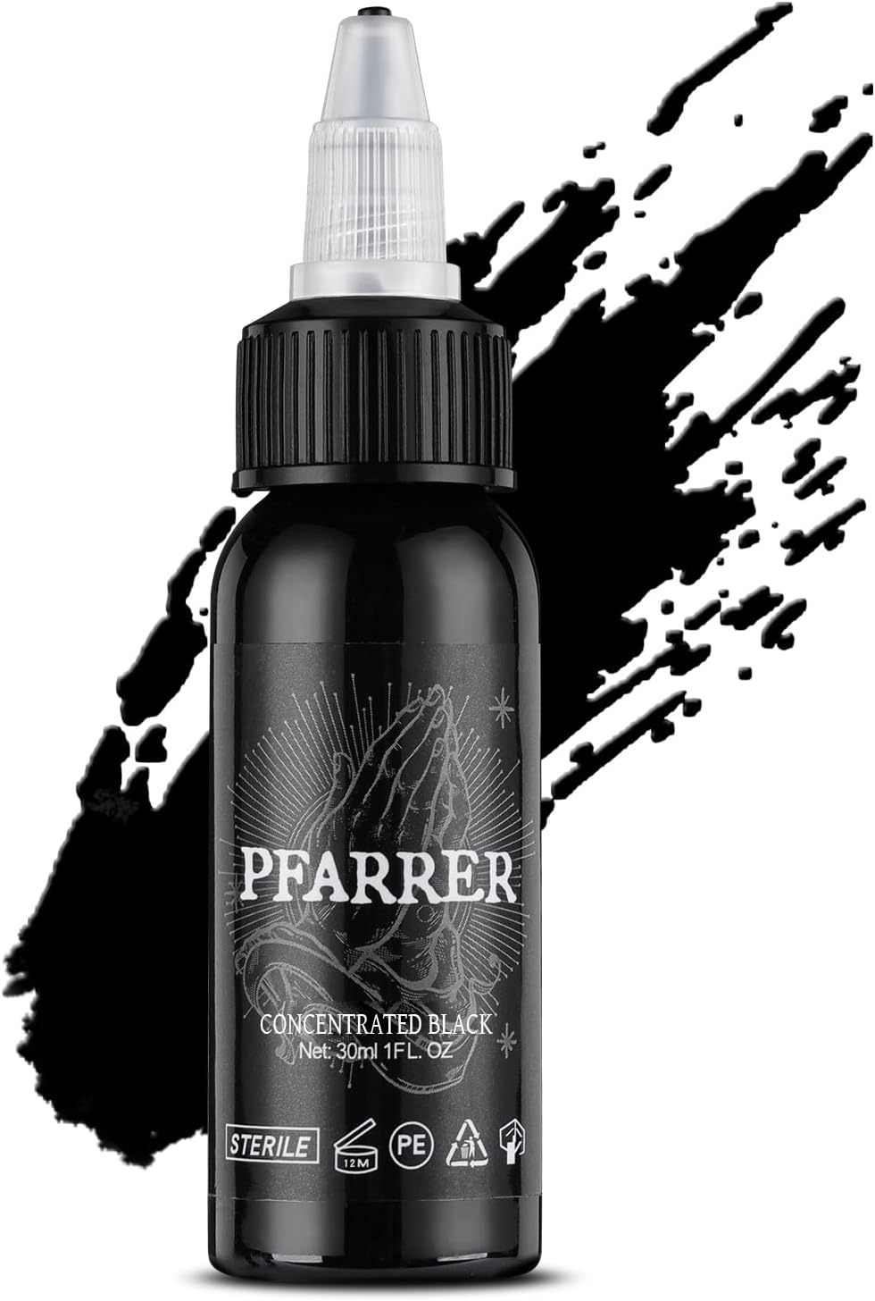 PFARRER Tattoo Black Ink 1oz(30ml) Vegan-Friendly USA Standard Pigment Tattoo Supplies Pure Black TI7003-30-001