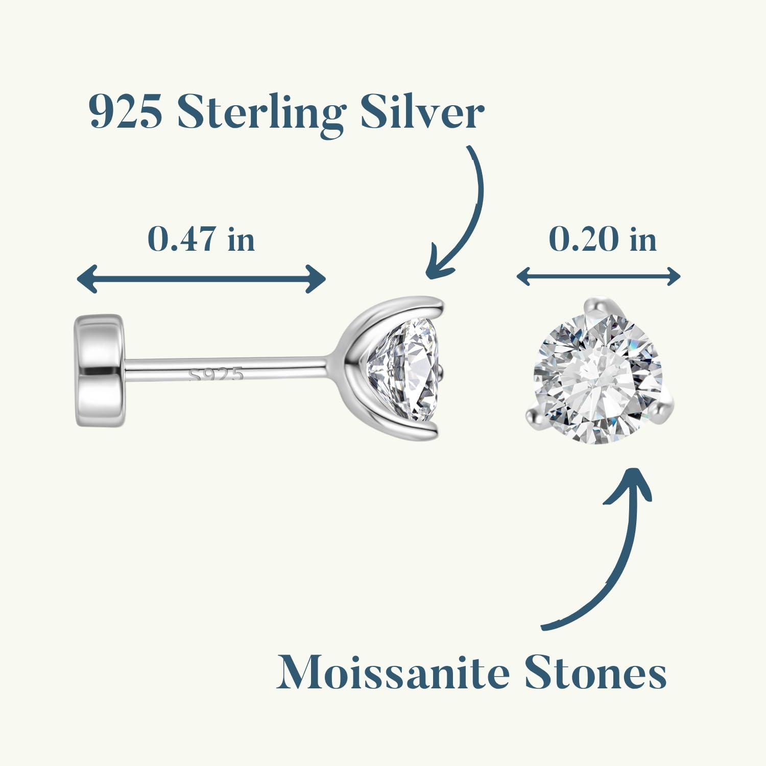 Moissanite Stud Earrings for Women, Silver 925 Screw-Back Earrings, Jewelry Gifts for Women, Size 5.0mm and 1ct/pair - Image 3