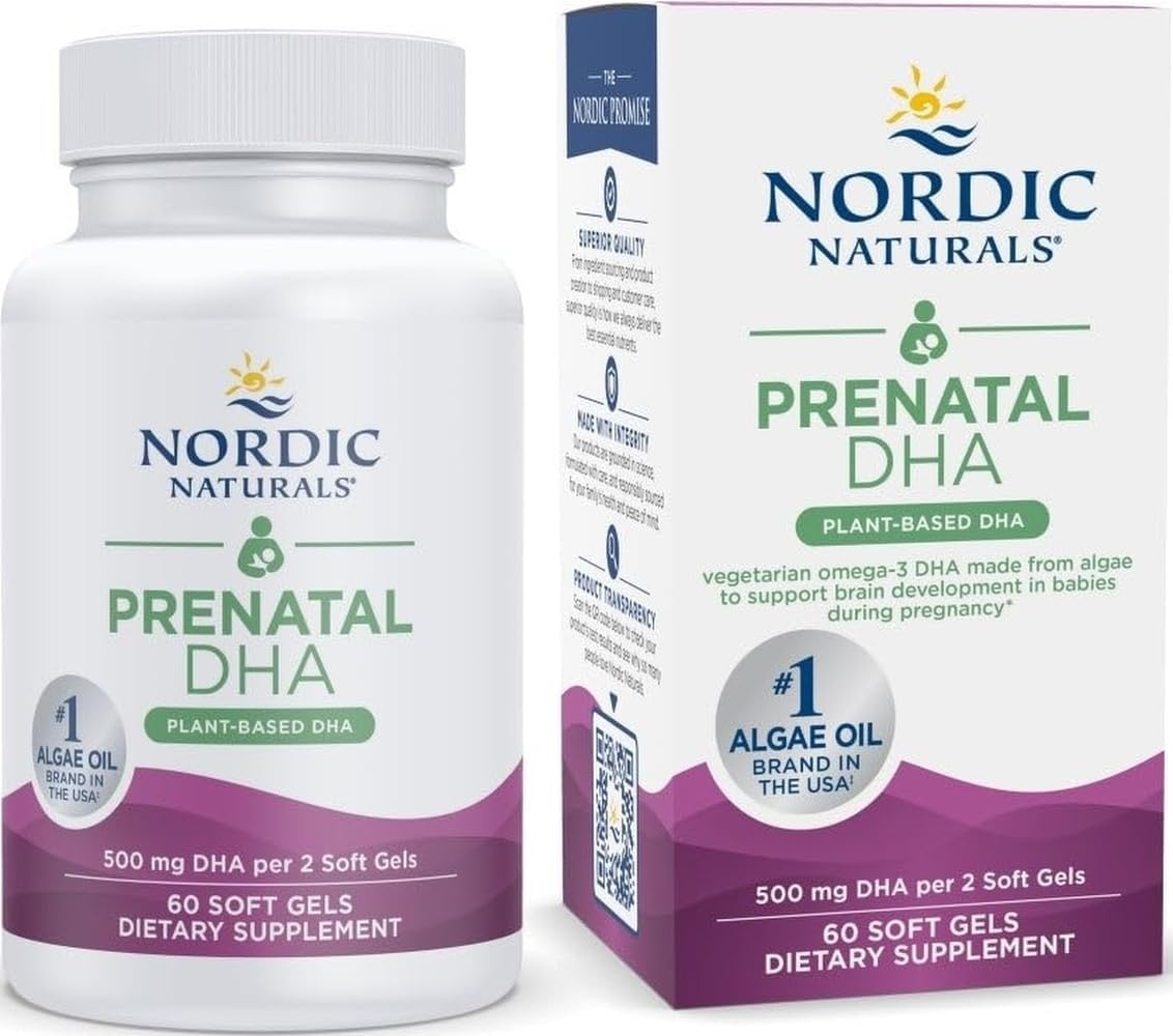 Vegan Prenatal DHA Vitamins, 500mg PlantBased DHA, 60 Count | Plant-based DHA supports brain development in babies & healthy pregnancy. Vegan, Non-GMO. 60 gels, 30 servings
