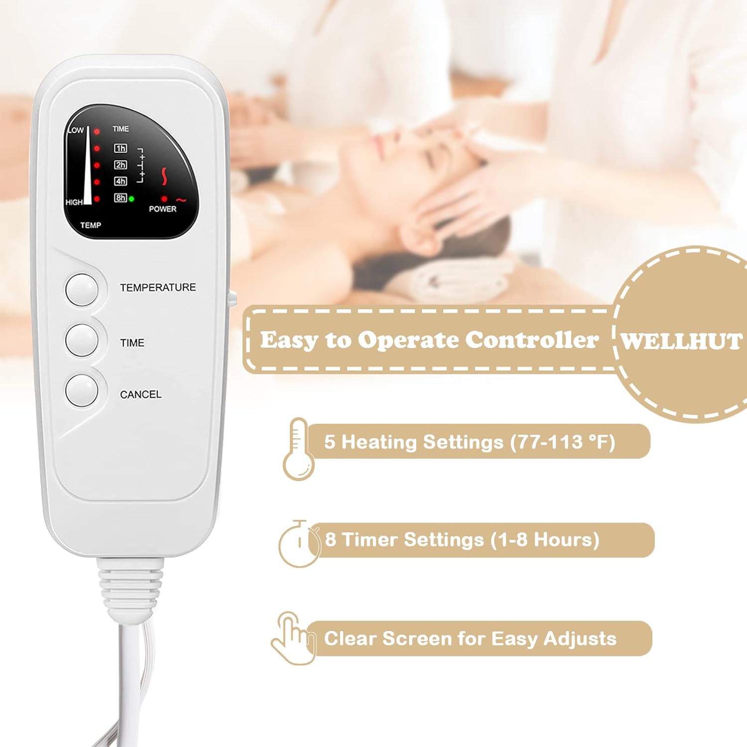 WELLHUT Massage Table Warmer Heating Pad, UL Certified Spa Massage Bed Warmers, Deluxe Fleece Table Cover w/ 5 Heat Levels, 8 Timer Settings, 12 Ft Cord, Machine Washable : Beauty & Personal Care