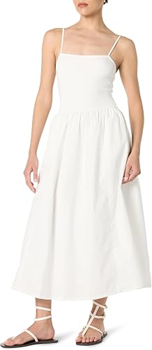 The Drop Women’s Robyn Mixed Media Spaghetti Strap Midi Dress, White, S