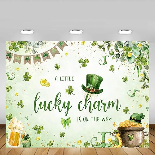 Miniatura 5 de MEHOFOND Telón de fondo para baby shower del día de San Patricio, de 7 x 5 pies, con texto en inglés "A Little Lucky Charm is on the Way", fondo de