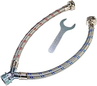 Hippohose Stainless Steel Y-Mixer Hose for Washing Machines - Burst-Proof 1FT Y-Splitter, Octagon Fittings, Brass Connectors, Leak-Proof Hot/Cold Mix