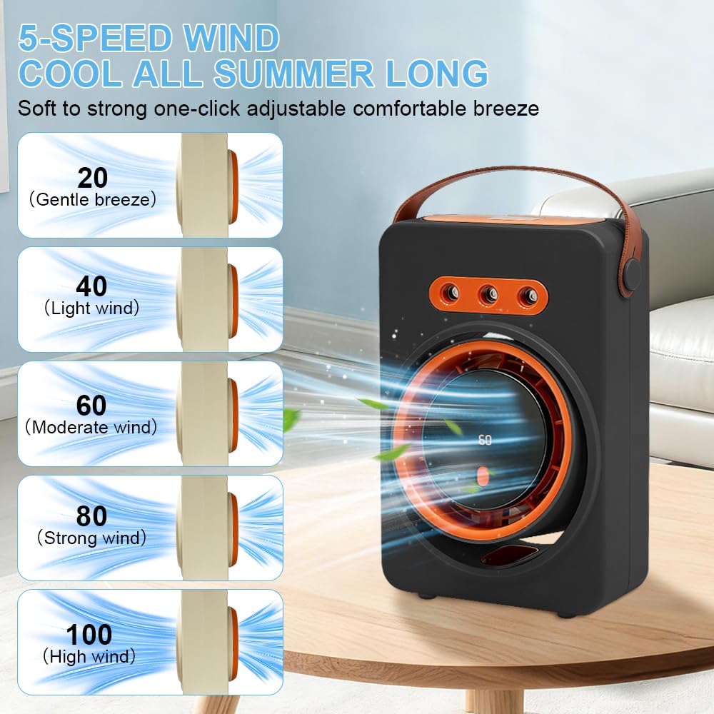 Aire Acondicionado Ventilador Portatil, Enfriador de Aire Evaporativo, Ventilador USB con Agua, Aire Acondicionado portátil, Ventilador Recargable para Mesa, Coche, Camping (negro)