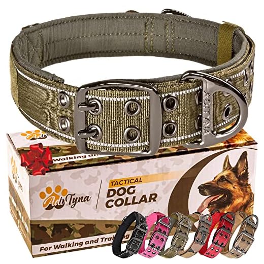 ADITYNA Heavy Duty Dog Collar for Large Dogs - Reflective Green Collar with Handle for Training, and Walking - Wide, Thick, Tactical, Soft Neoprene Padded