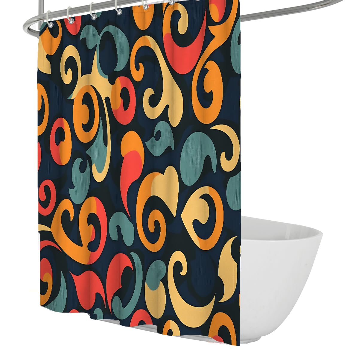 UERWOWELL Rustic Shower Curtain Abstract Fluid Curve Scroll Wave Fabric Bath Decor Southwestern Geometric Floral Bathroom Shower Curtain Waterproof W90xL180 cm