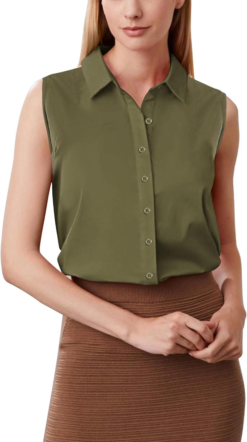 Zeagoo Women's Sleeveless Button Down Shirts Blouses Solid Casual Basic V Neck Tank Tops for Work S-XXL - Image 2