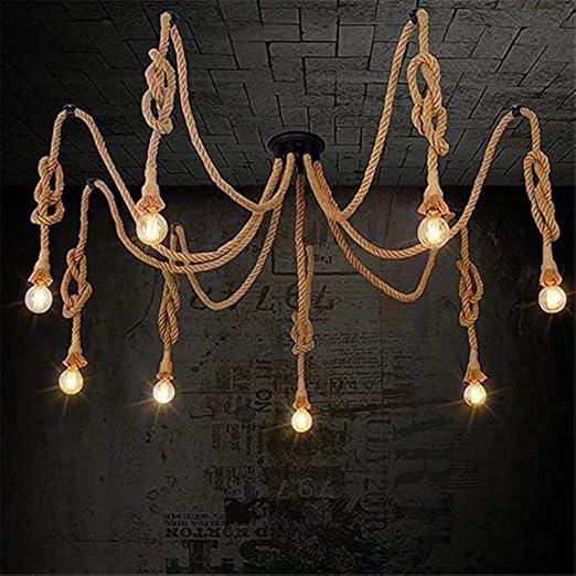 Xiaofeng214 E27 henneptouw meervoudige lichtketting antiek klassiek creatief aanpasbaar plafondlamp DIY LightLiving Room eetkamer bar balkon (zonder lamp)