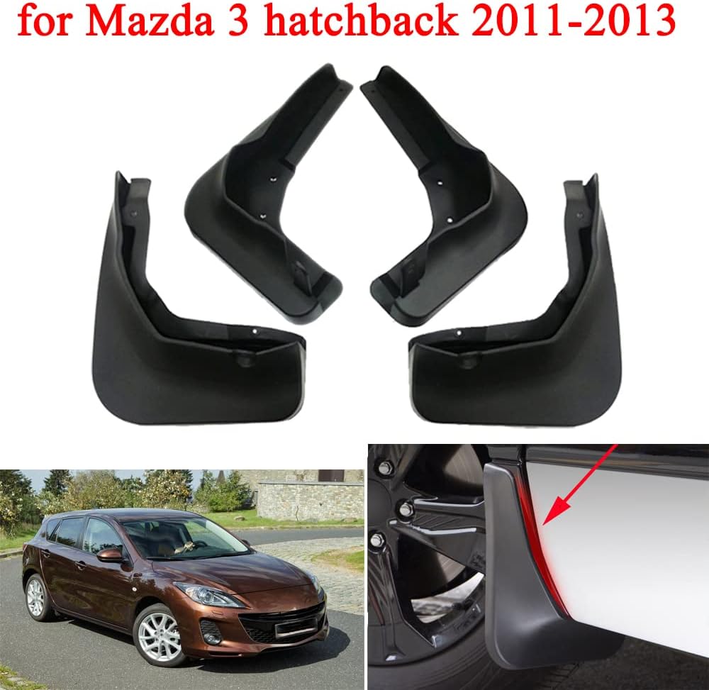 4Pcs Mud Guards Auto Mud Flaps Splash Guards Exterior Guards Fender Compatible with Mazda 3 Hatchback 2010 2011 2012 2013 (Not for Sport Model)