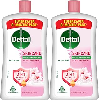 Dettol Skincare Liquid Handwash | 875ml (29.59 Fl Oz) | Pack of 2