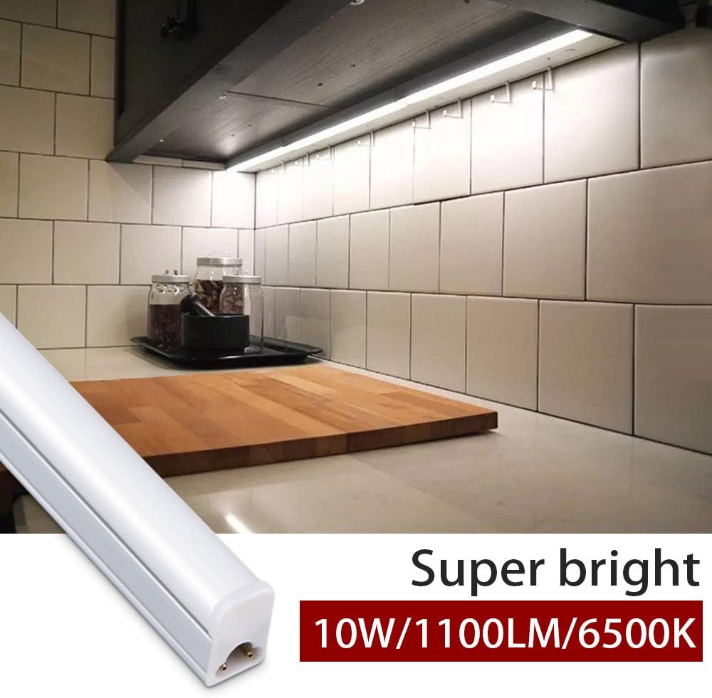 Kihung 8 Pack LED Shop Light Fixture 2FT 6500K 10W 1100LM, T5 Super Bright White LED Tube Strip for Garage, Workshop, Ceiling, Under Cabinet Light, Frosted Cover, Linkable, with ON/Off Switch