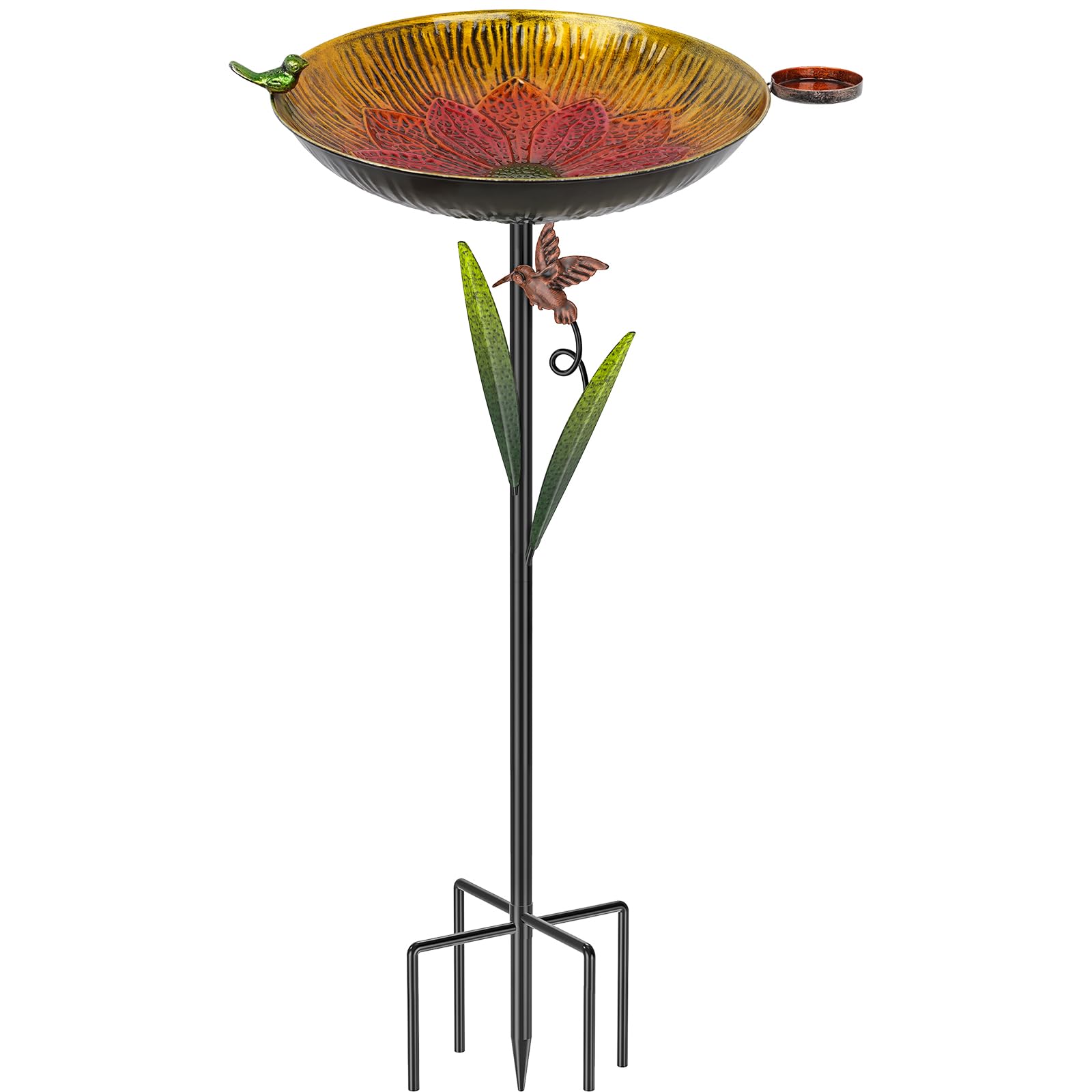 YALINKA Metal Bird Bath for Outside, 41.5" Detachable Birdbath with Bowl & Decorative Birds, Easy to Clean Iron Garden Birdbath & Feeder for Outdoor