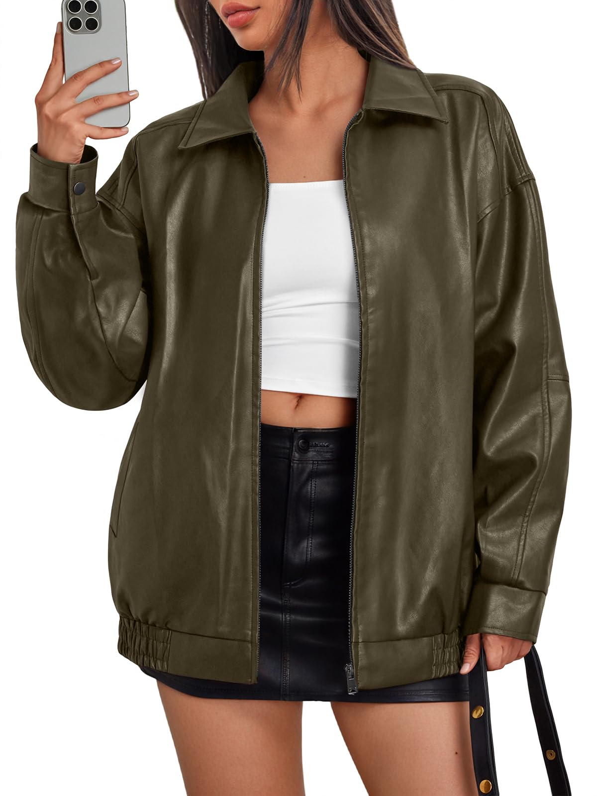 Trendy Queen Womens Leather Jacket, Oversized Going Out & Everyday Statement Piece, Bomber Jacktes Moto Coat