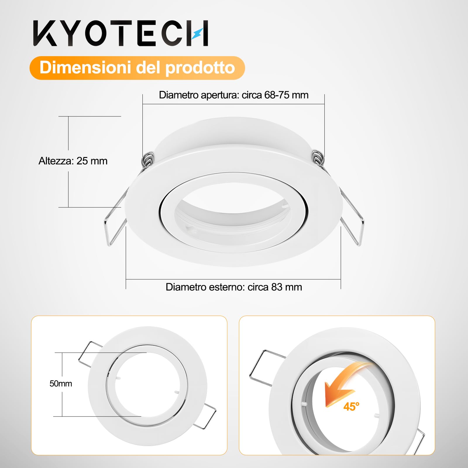 KYOTECH Rama montażowa reflektor do zabudowy zestaw 10 szt. GU10 rama wychylna LED oprawa do wbudowania okrągła nikiel szczotkowany oprawa do lamp halogenowych moduł LED GU10 MR16 wraz z oprawką GU10