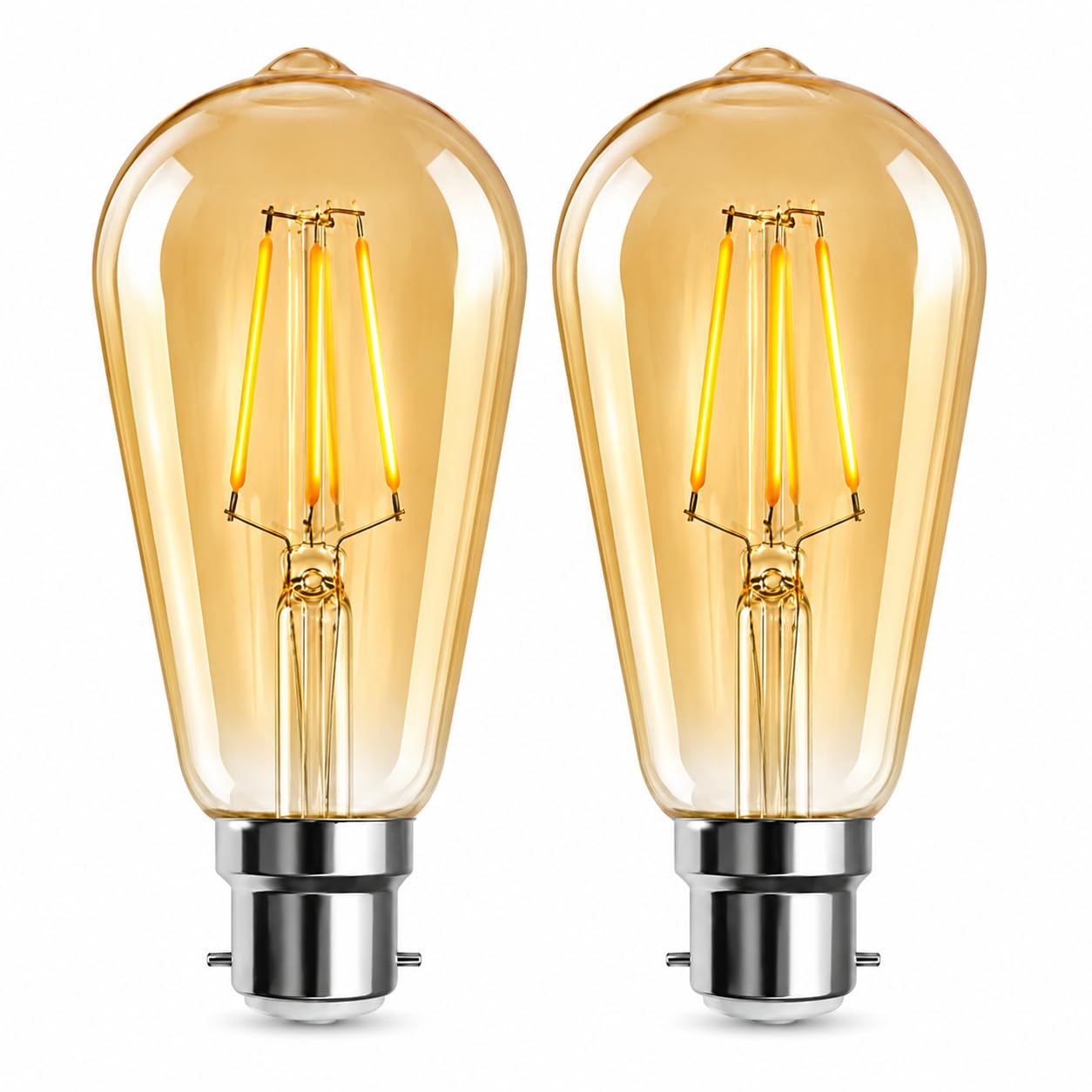 ST64 Vintage Light Bulb B22 4W, 40 Watt Equivalent, Antique/Retro Amber Glass Lamp, 2700K Warm White, dimmable, Bayonet LED Lamp Squirrel Cage, 450LM, 2 Pack