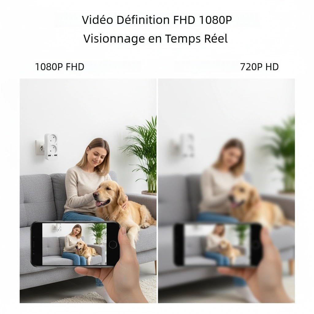 ULar Telecamera presa multifunzione WiFi/AP Animali 1080P Presa USB | Remote In Tempo Reale, Compatibilità Usb-A/Usb-C, Avvisi App, Detection Di Movimento, Registrazione In Loop