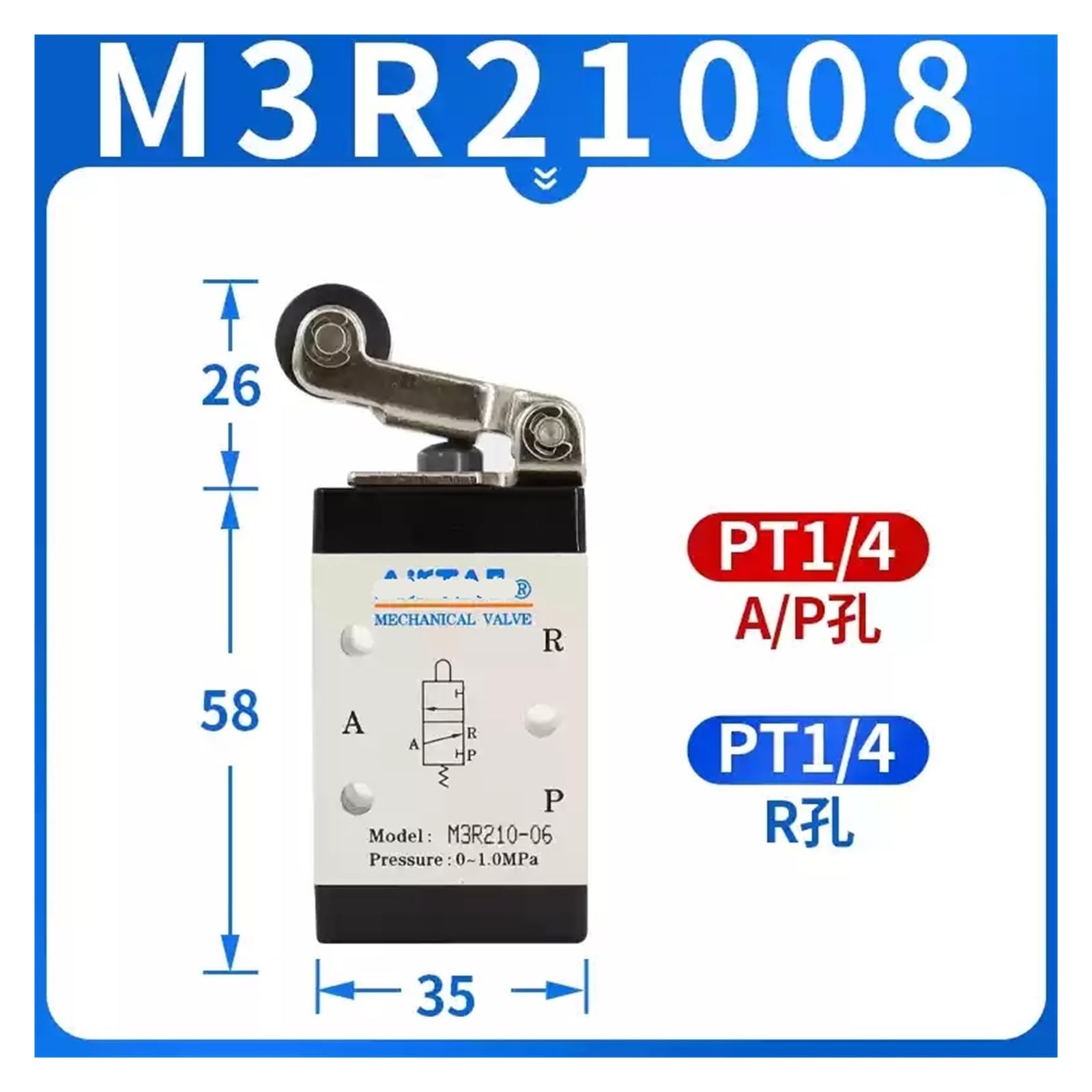 Interruptor de válvula mecánica M5R110/M5R210 Válvula de Control neumática de 5/2 vías Serie M5R Tipo Rodillo | M3R210-08