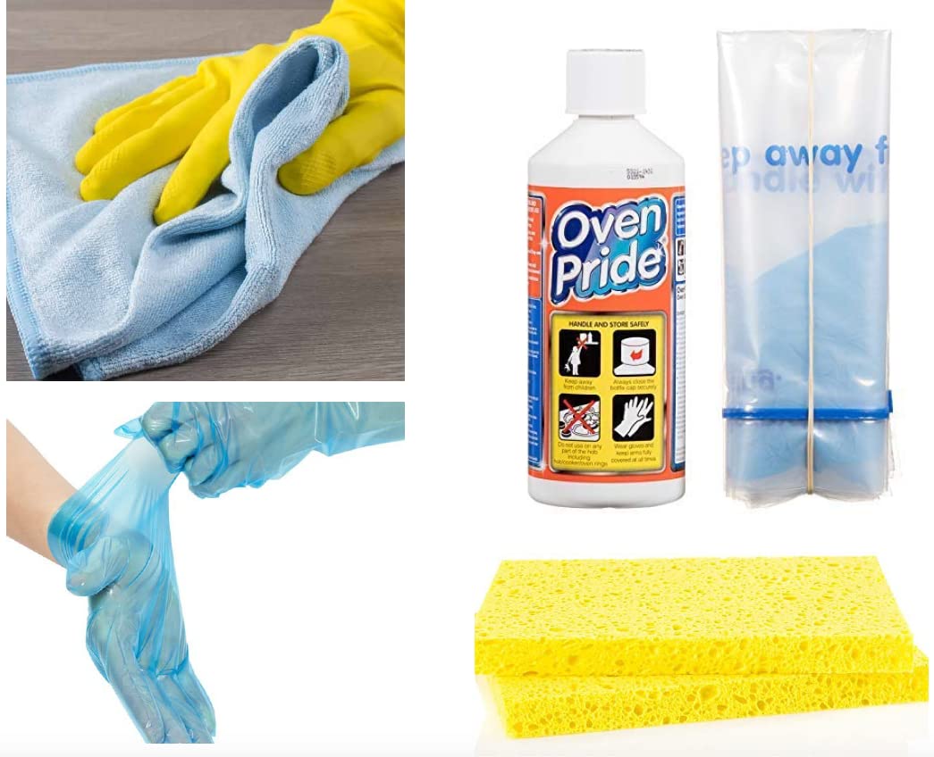 Oven Pride Nettoyant pour four avec éponge et sacs pour nettoyer les grilles de four et le gril + gants faciles à utiliser (instructions incluses) Kit complet de nettoyage pour four profond