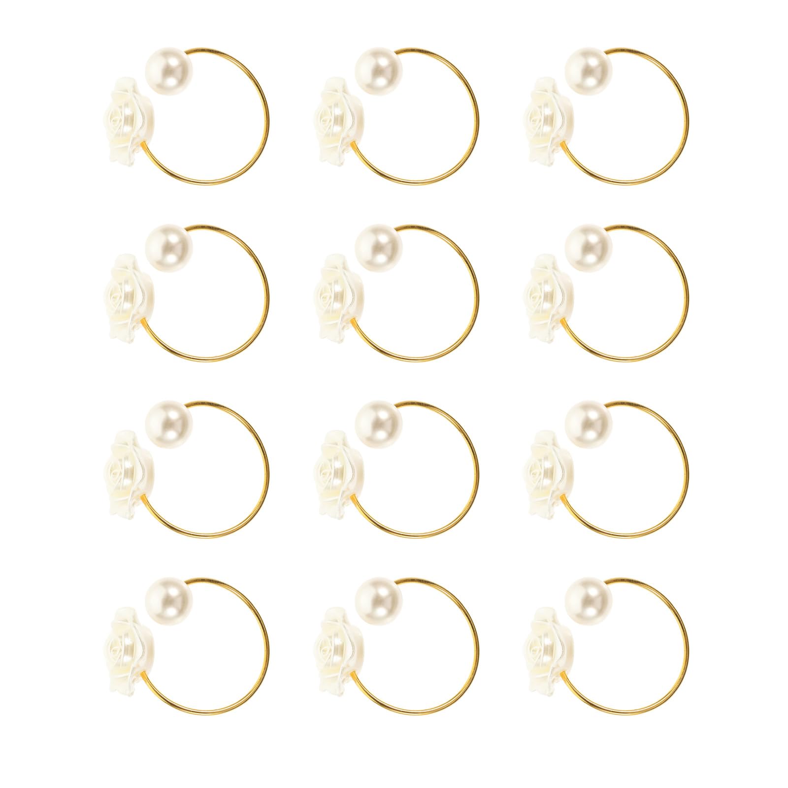 Kalttoy Gold 12Pcs Rose And Pearls Napkin Rings Kitchens Table Decors Metal Napkin Holder Buckles For Formal Or Casual Dinner Party Rose Pearls Table Decors