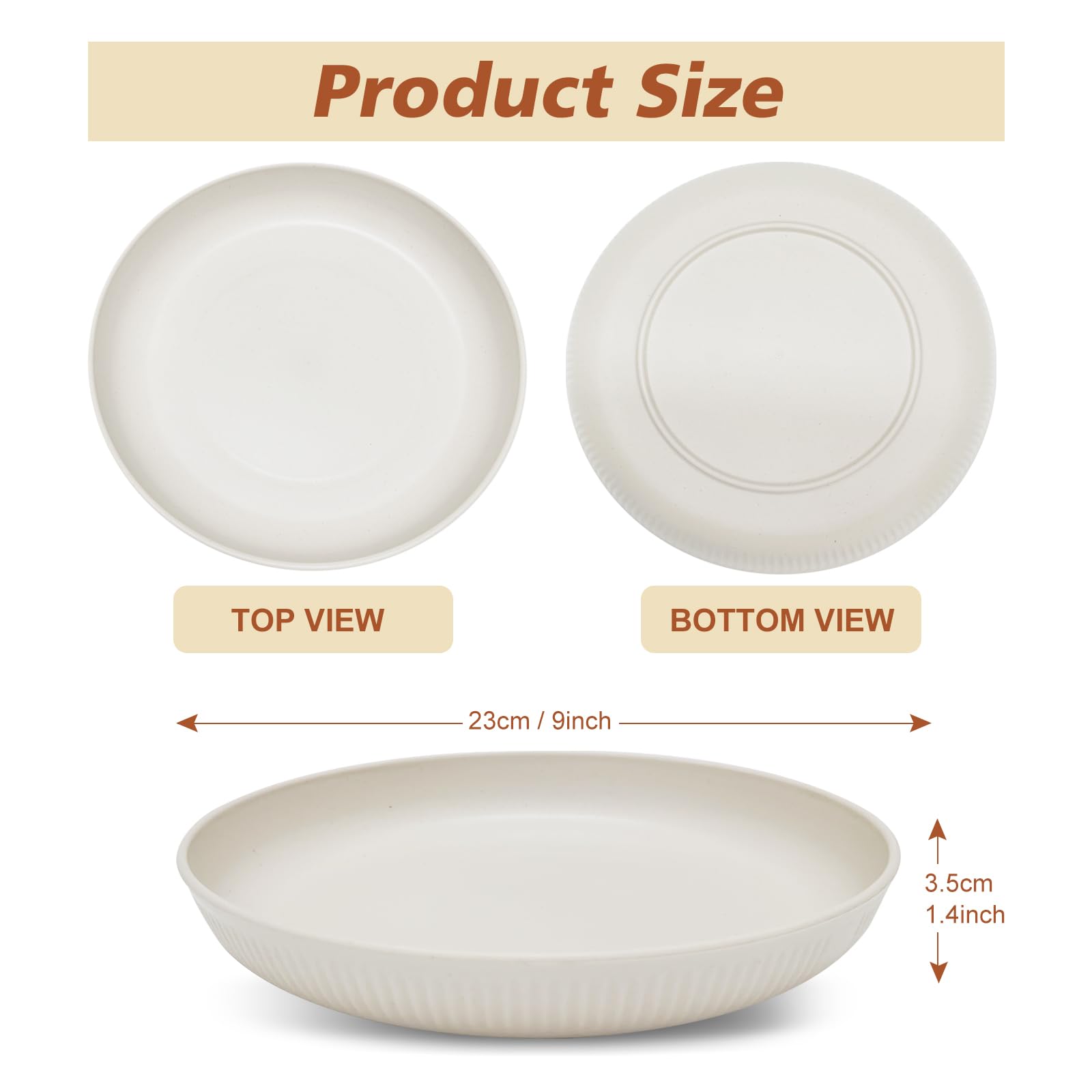 Wiederverwendbar Kunststoff Teller Set mit 8 Stück 23cm, BPA-Frei Mikrowellenfest & Spülmaschinenfest Essteller, Picknickteller | Unzerbrechliches Speiseteller für Salat Pasta Party Zuhause