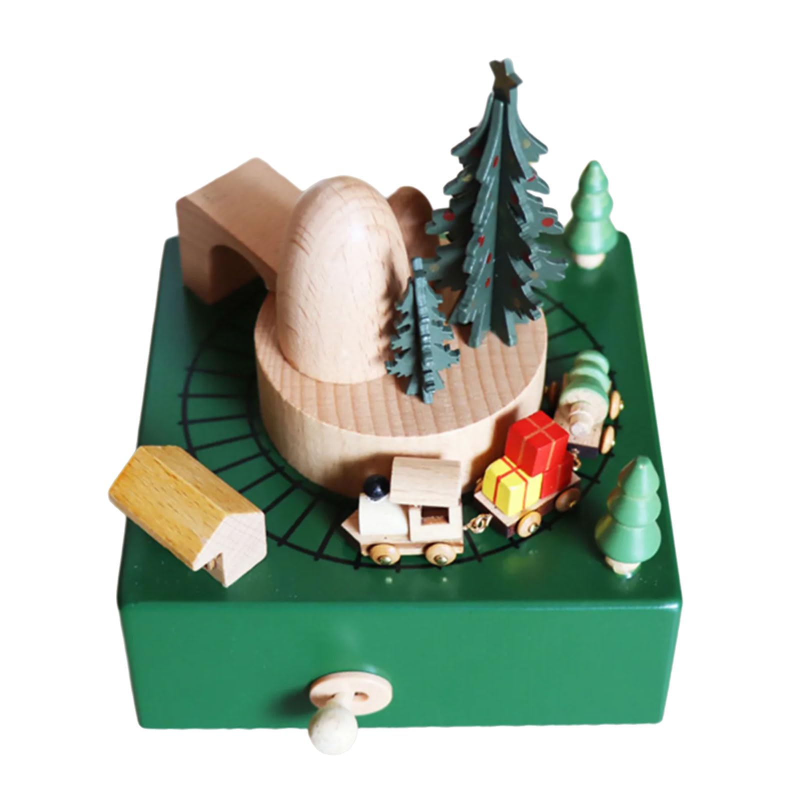 Hand Wood Music Box con treno rotante, regalo di compleanno, ornamento a forma di cartone animato, decorazione per la casa, tablet