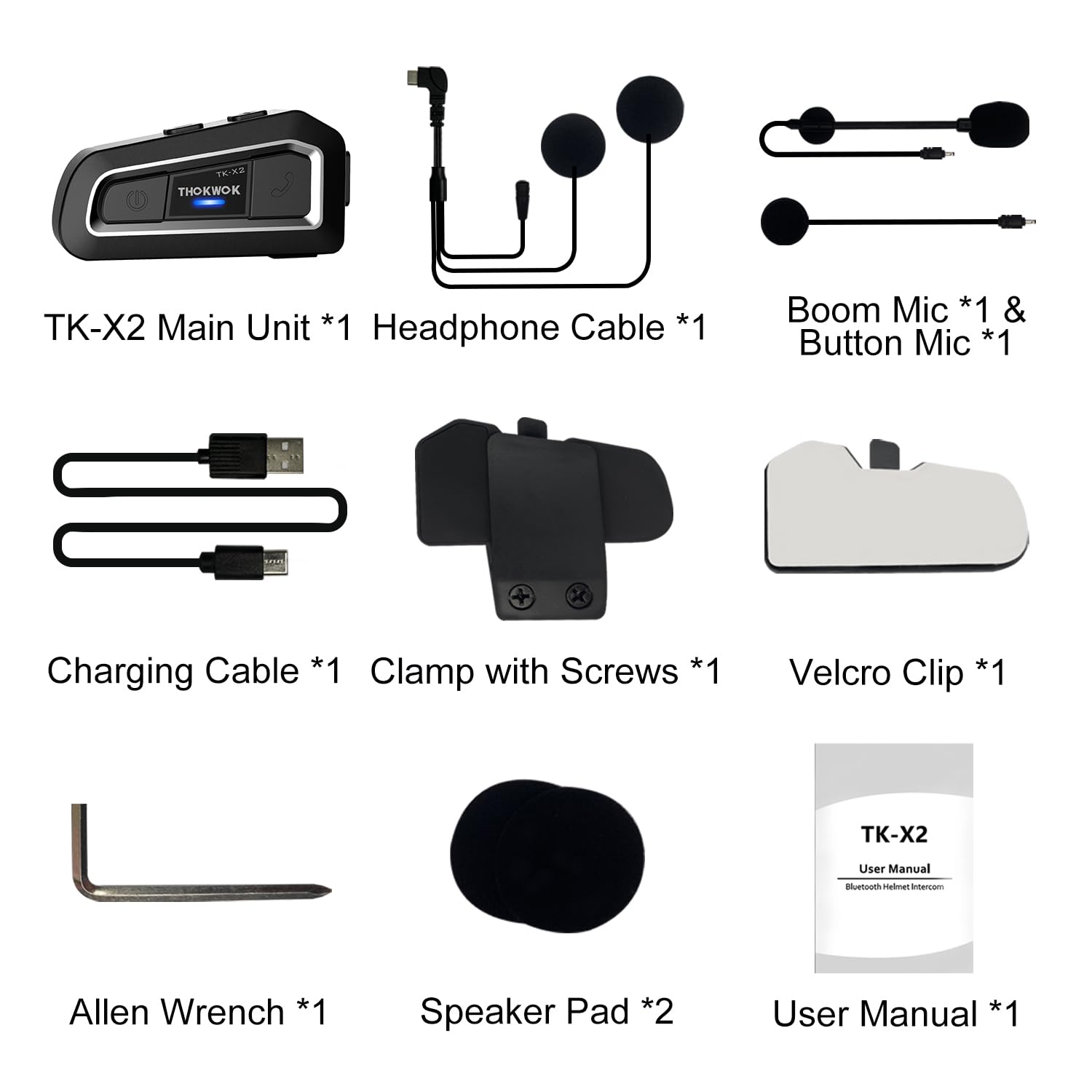 TK-X2 Intercomunicador Casco Moto Bluetooth, Kit Manos Libres Moto 3 vías Sistema Comunicación Intercom de 1000M, Auriculares Bluetooth para Motocicleta/ATV/Motonieve