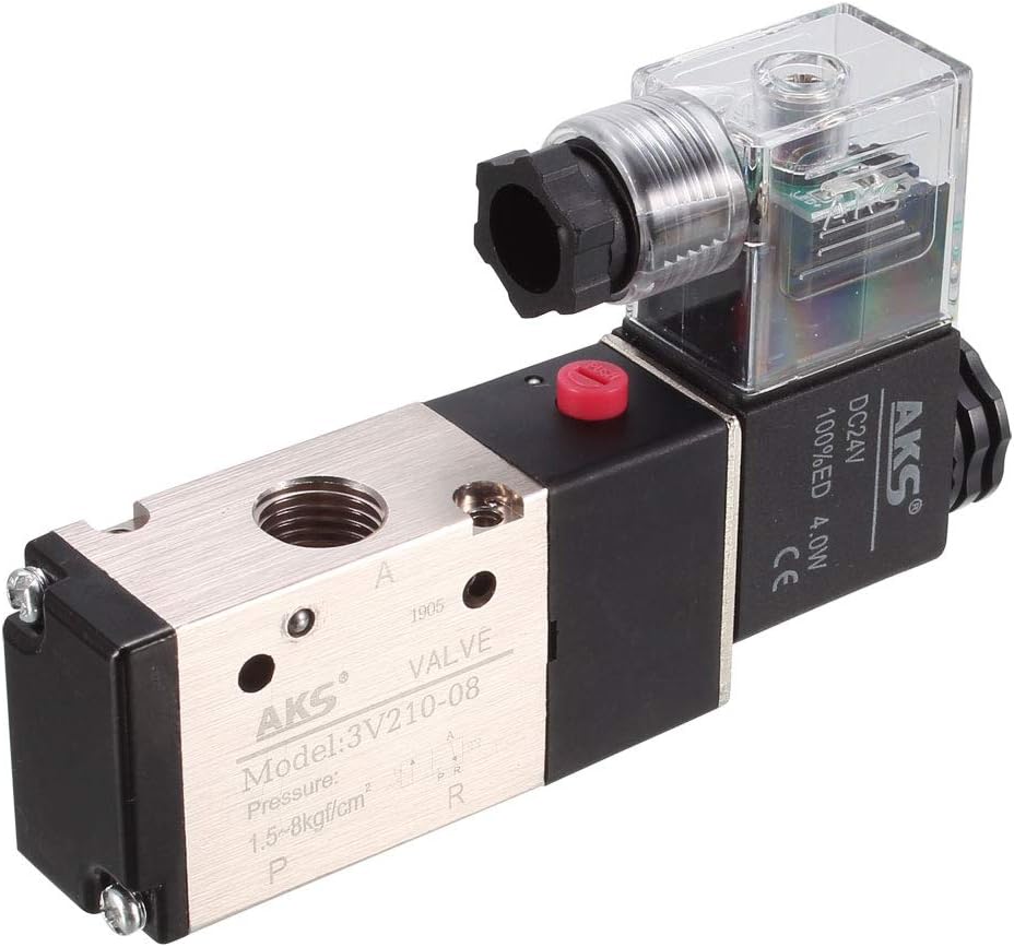 uxcellDC 24V 3 Way 2 Position 1/4" PT,Pneumatic Air Control NC Solenoid Valve Internally Single Piloted Acting Type,3V210-08