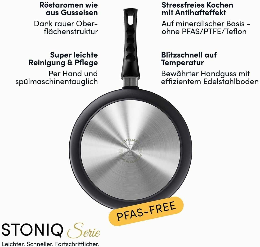 Hoffmann STONIQ Hochrandpfanne, 28 cm, Antihaftbeschichtet, PTFE und PFAS-frei, Induktionsgeeignet, Backofenfest bis 300°C, Pfanne made in Germany, Bratpfanne, Schmorpfanne (mit Deckel, 28 cm)