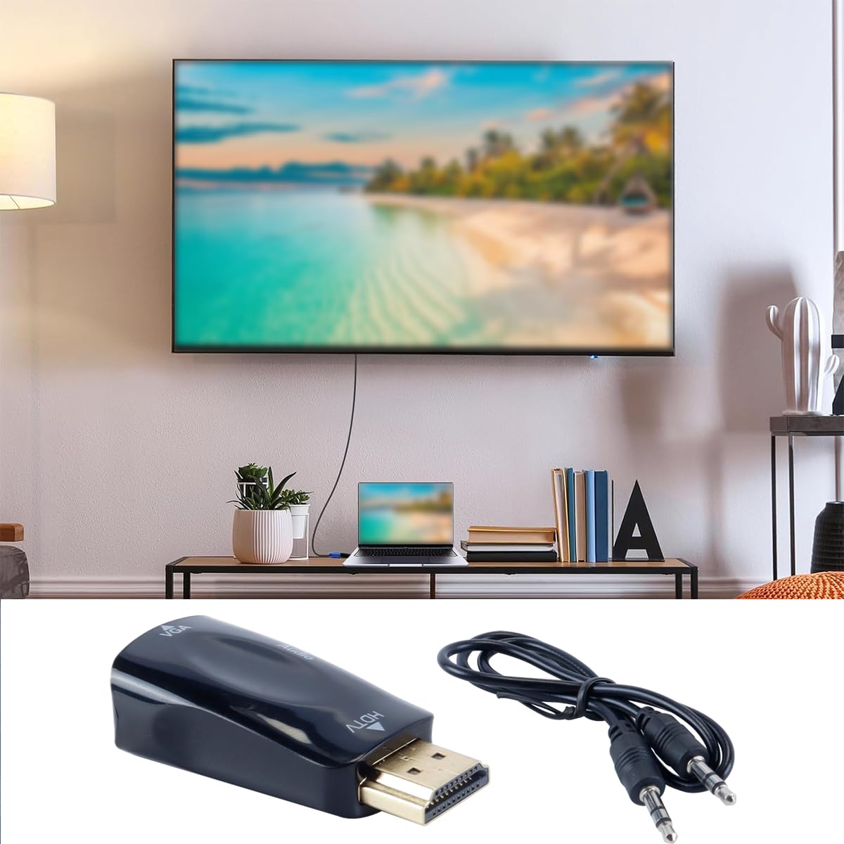 Adattatore Da HDMI a Jack 3,5, Convertitore Da HDMI Femmina a VGA Femmina HD 1080P Con Cavo Jack Audio Da 3,5 Mm