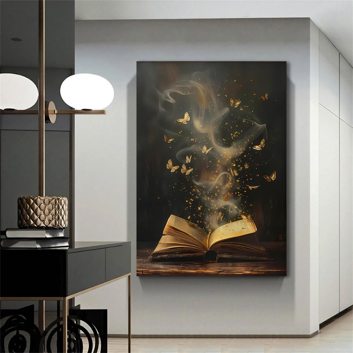 Gerahmtes, stimmungsvolles viktorianisches Buch-Leinwandbild „Dark Academia Library“ – Vintage-Buchdruck für Galerien und Buchhandlungen