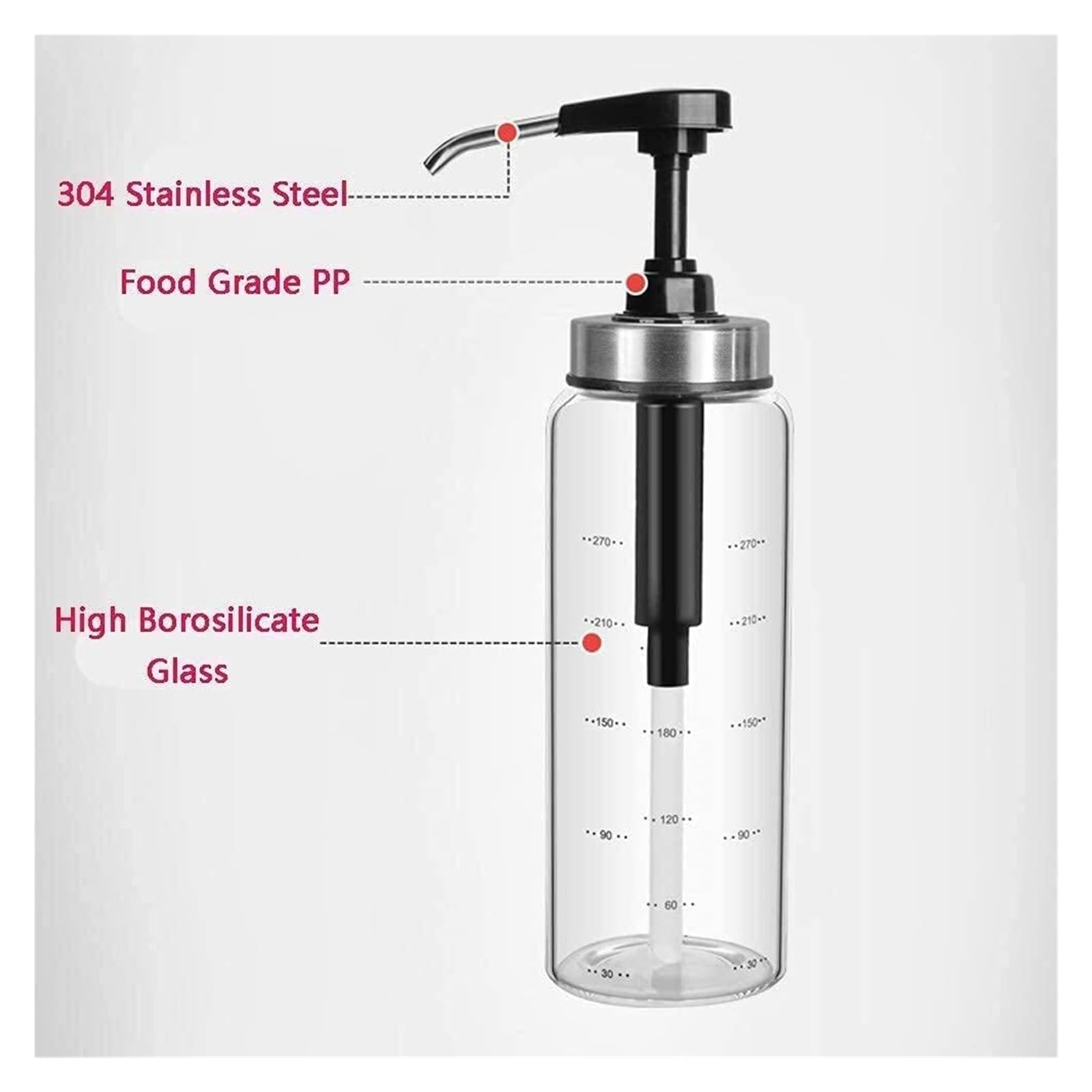 Dosatore Olio e Aceto Dosatore for Olio e aceto, spruzzatore for Olio for Set da Cucina, Pompa for Bottiglie Trasparenti in borosilicato Alto Cucinando(300ml)