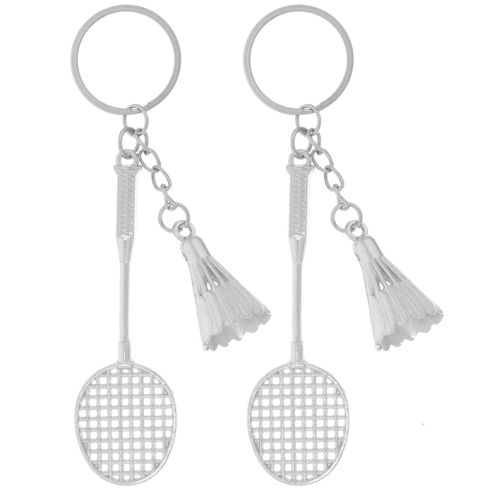Theaque Unisex Silver 2Pcs Badminton Keychains Badminton Key Rings Backpack Hanging Adorns Delicate Key Rings
